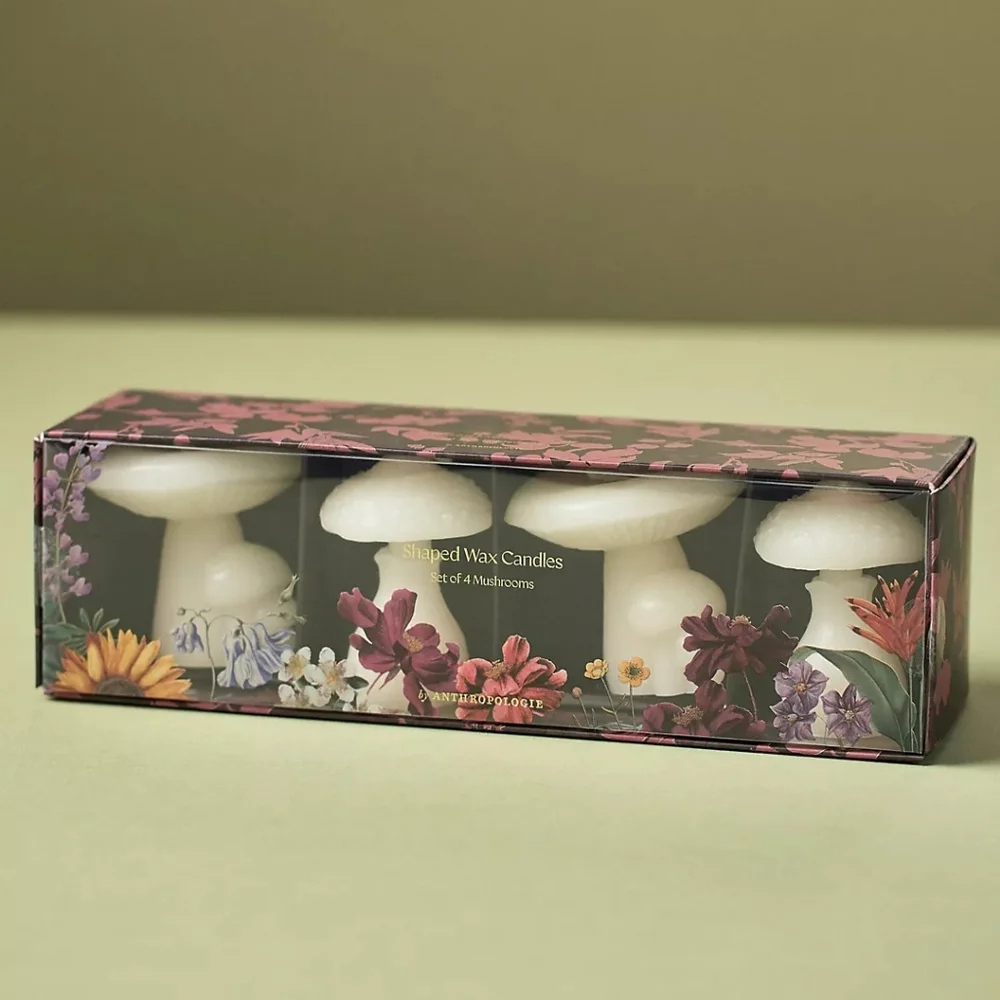 Anthropologie White Mushroom Shaped Wax Candles, Set of 4